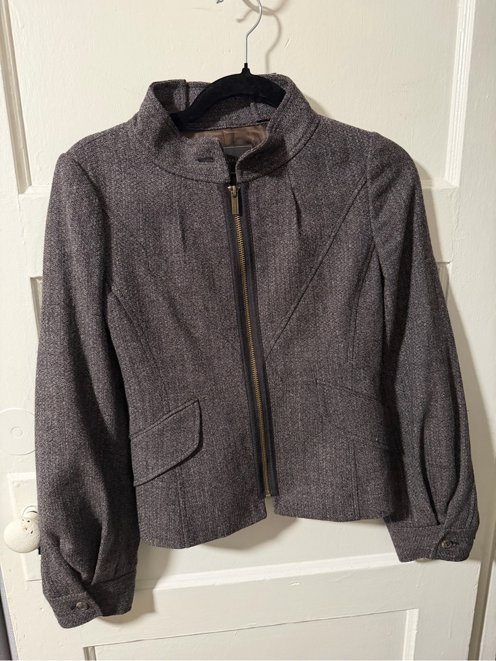 BCBGMaxAzria Heather Gray Zip-Front Tailored Jacket size XXS